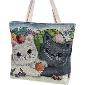 Kabelka se dvěma vyšívanými kočkami