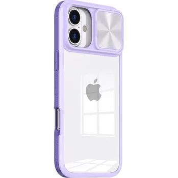 Pouzdro na mobilní telefon Kryt s posuvnou krytkou čočky fotoaparátu pro iPhone 16 Plus - fialový