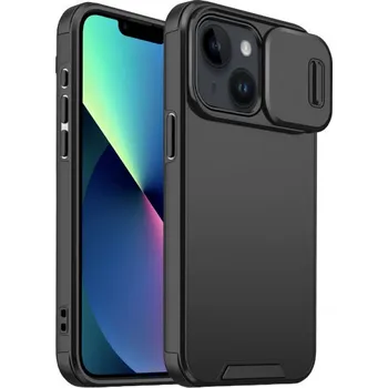 Pouzdro na mobilní telefon Matný kryt s posuvnou krytkou kamery pro iPhone 13 / 14 - černý
