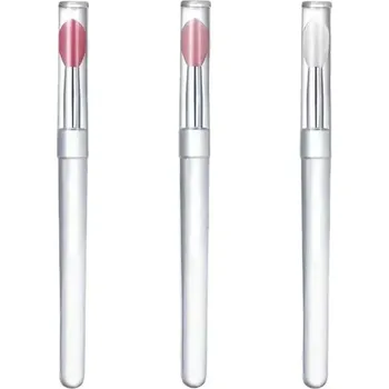 Kosmetický štětec Přenosný silikonový štětec na rtěnku s krytem | štětec na rty, kosmetický štětec - 3ks mix