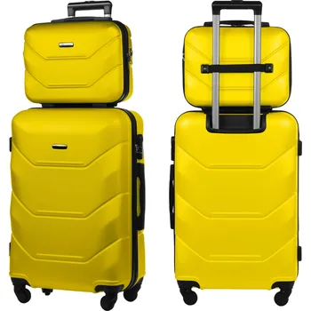 SADA 2v1 CESTOVNÍ KUFR STŘEDNÍ VELIKOSTI M + KOSMETICKÝ KUFŘÍK BC ŽLUTÝ KOLEČKA A227 ABS