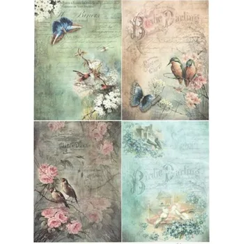 Umělecký papír Itd. Collection Rýžový papír Čtyři obrázky s ptáčky A4
