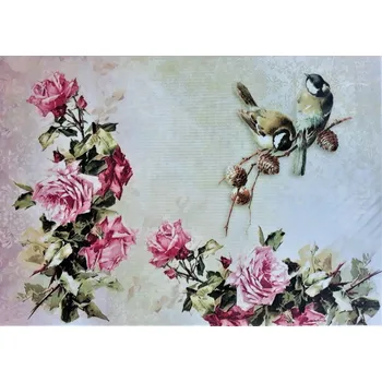 Umělecký papír Itd. Collection Rýžový papír Sýkorky a růžičky A4