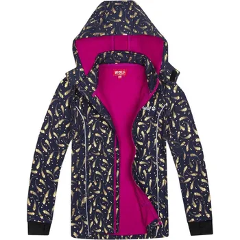 Dívčí bunda Dívčí softshellová bunda Wolf B2366 tmavě modrá se zlatými kometami