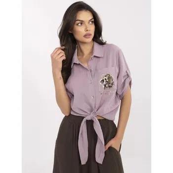 Dámská halenka Světle fialová mušelínová košile s 3/4 rukávy