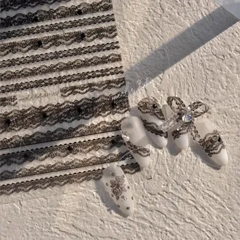 Umělé nehty Bílo černé samolepky s 3D ozdobami na nehty | ozdoby na nehty, dekorace - 1 ks MS-353