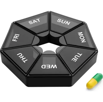 Dávkovač léků Týdenní dávkovač léků s rozdělením na dny | dávkovač, organizér - Černý
