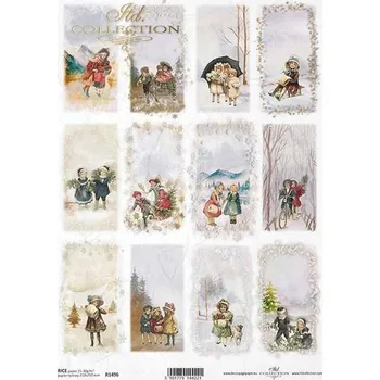 Umělecký papír Itd. Collection Rýžový papír Retro děti a zima A4