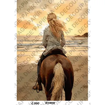 Umělecký papír Rýžový a soft papír na decoupage - Dívka na koni - KB0990 Materiál: Soft, Rozměr: A4