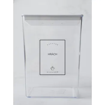 Samolepící etiketa HRÁCH – průhledná samolepka na dózu, základní písmo, 6 × 8 cm | DomaLEP