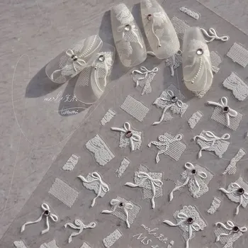 Umělé nehty Bílo černé samolepky s 3D ozdobami na nehty | ozdoby na nehty, dekorace - 1 ks MS-495-jz