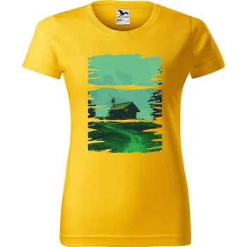 Dámské tričko DOBRÝ TRIKO Dámské tričko s potiskem Chata v přírodě Barva: Žlutá, Velikost: L