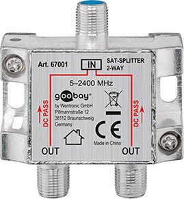 goobay Anténní rozbočovač 1:2, 3x F(F), SAT/TV, kovový, 5 MHz- 2450 MHz (67001) - 77.92.2012