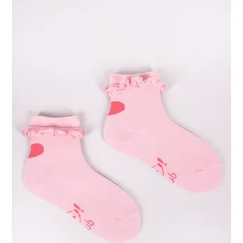 Ponožky YO SKA0096 růžové se srdíčkem a volánkem velikosti ponožek: 18-20 ( EUR vel. 27-30)