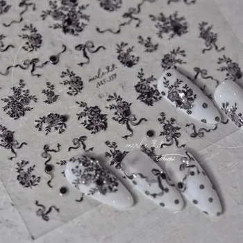 Umělé nehty Bílo černé samolepky s 3D ozdobami na nehty | ozdoby na nehty, dekorace - 1 ks MS-359