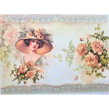 Umělecký papír Itd. Collection Rýžový papír Dáma v klobouku s květinami A4