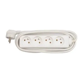 Napájecí kabel Síťový kabel 230V prodlužovací, CEE7 (vidlice) - zásuvka 4x, 3m, VDE approved, bílý