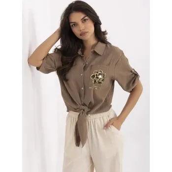 Dámská halenka Tmavě béžová mušelínová košile s kapsou