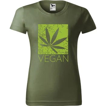 Dámské oblečení DOBRÝ TRIKO Dámské tričko s potiskem Vegan tráva Barva: Khaki, Velikost: M