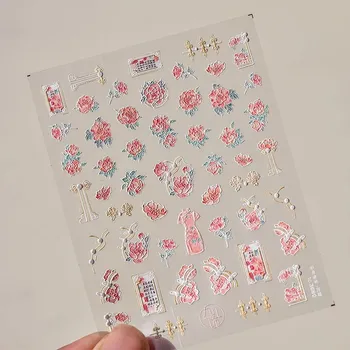 Kawaii květinové samolepky na nehty s 5D efektem | ozdoby, nálepky - 1 ks až 3956