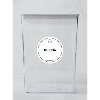 Samolepící etiketa QUINOA – bílá samolepka na dózu, tučné písmo, 5 cm | DomaLEP