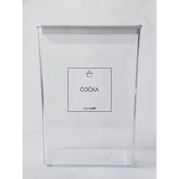 Speciální papír ČOČKA – průhledná samolepka na dózu, základní písmo, 5 × 5 cm