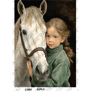 Výtvarný papír Rýžový a soft papír na decoupage - Dívka na koni - KB0985 Materiál: Rýžový papír, Rozměr: A4