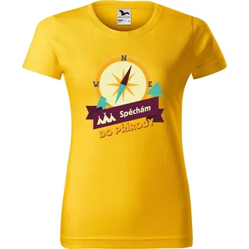Dámské tričko DOBRÝ TRIKO Dámské tričko s potiskem Spěchám do přírody Barva: Žlutá, Velikost: L