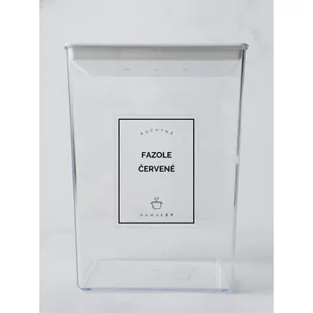 Speciální papír FAZOLE ČERVENÉ – průhledná samolepka na dózu, tučné písmo, 6 × 8 cm | DomaLEP