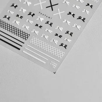 Umělé nehty Bílo černé samolepky s 3D ozdobami na nehty | ozdoby na nehty, dekorace - 1 ks To-3184