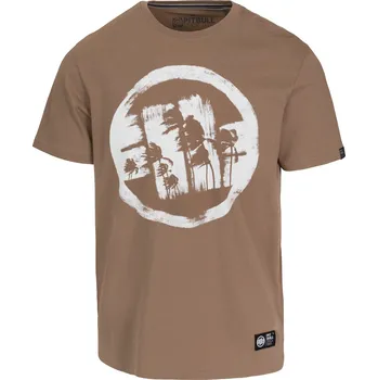Pánské tričko PitBull West Coast - pánské triko LOGO PALMS hnědé 3XL