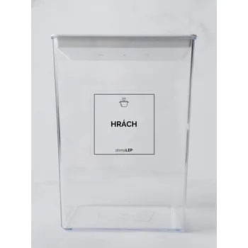 Samolepící etiketa HRÁCH – průhledná samolepka na dózu, tučné písmo, 5 × 5 cm | DomaLEP
