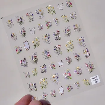 Kawaii květinové samolepky na nehty s 5D efektem | ozdoby, nálepky - 1 ks TA269