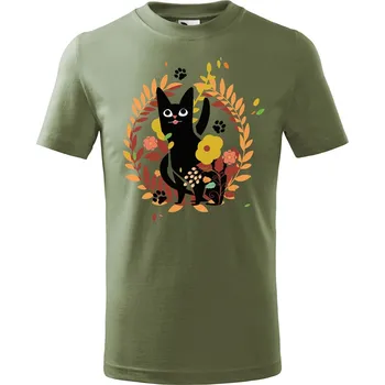 Dětská móda DOBRÝ TRIKO Dětské tričko Kočka v květinách Velikost: 146/10 let, Barva: Khaki