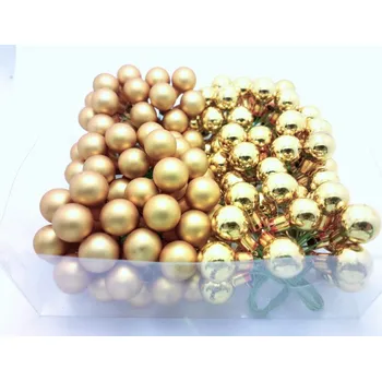 Vánoční dekorace Skleněné kuličky zlaté matné na drátku průměr 2 cm 6 kusů