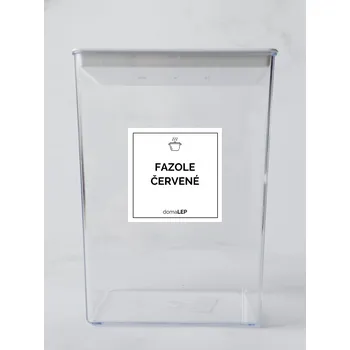 Speciální papír FAZOLE ČERVENÉ – bílá samolepka na dózu, tučné písmo, 5 × 5 cm | DomaLEP