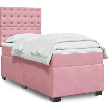 Postel vidaXL Box spring postel s matrací 90x190 cm samet [3290799] Barva: Růžová