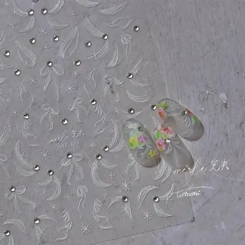 Umělé nehty Bílo černé samolepky s 3D ozdobami na nehty | ozdoby na nehty, dekorace - 1 ks MS-305