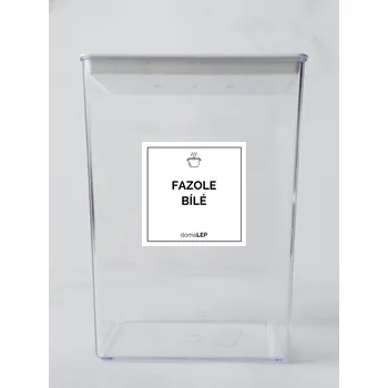 Samolepící etiketa FAZOLE BÍLÉ – bílá samolepka na dózu, tučné písmo, 5 × 5 cm | DomaLEP