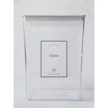 Speciální papír ČOČKA – průhledná samolepka na dózu, základní písmo, 6 × 8 cm | DomaLEP