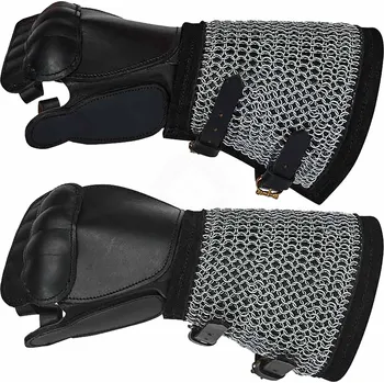 Karnevalový kostým House of Warfare Kožená ochranná rukavice s hliníkovou kroužkovou manžetou (1ks)