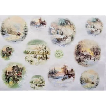 Umělecký papír Itd. Collection Rýžový papír Zasněžené domečky v kruzích A4