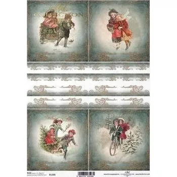 Umělecký papír Itd. Collection Rýžový papír Retro zima děti a kolo A4