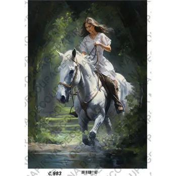 Výtvarný papír Rýžový a soft papír na decoupage - Dívka na koni - KB0983 Materiál: Rýžový papír, Rozměr: A4
