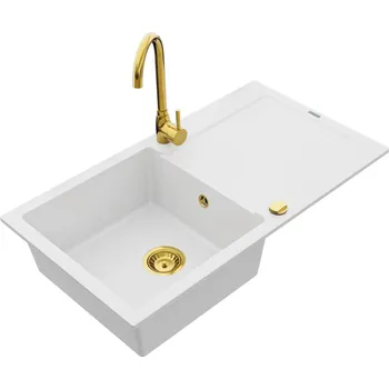 MEXEN/S - Leo granitový dřez 1 s odkapávačem včetně baterie Telma, bílá 6501-20-670200-50