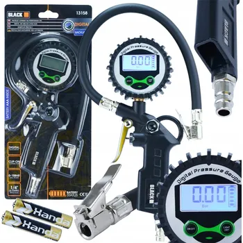 Příslušenství ke kompresoru Pneumatická pistole Black s digitálním manometrem 0-15 barů, hadice 45 cm, 1/4"