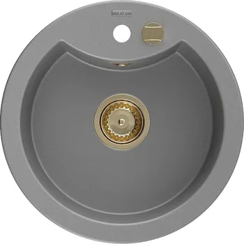 Granitový dřez MEXEN/S - Diego granitový dřez 1 488 x 480 mm, šedá, + zlatý sifon 6512481000-71-G