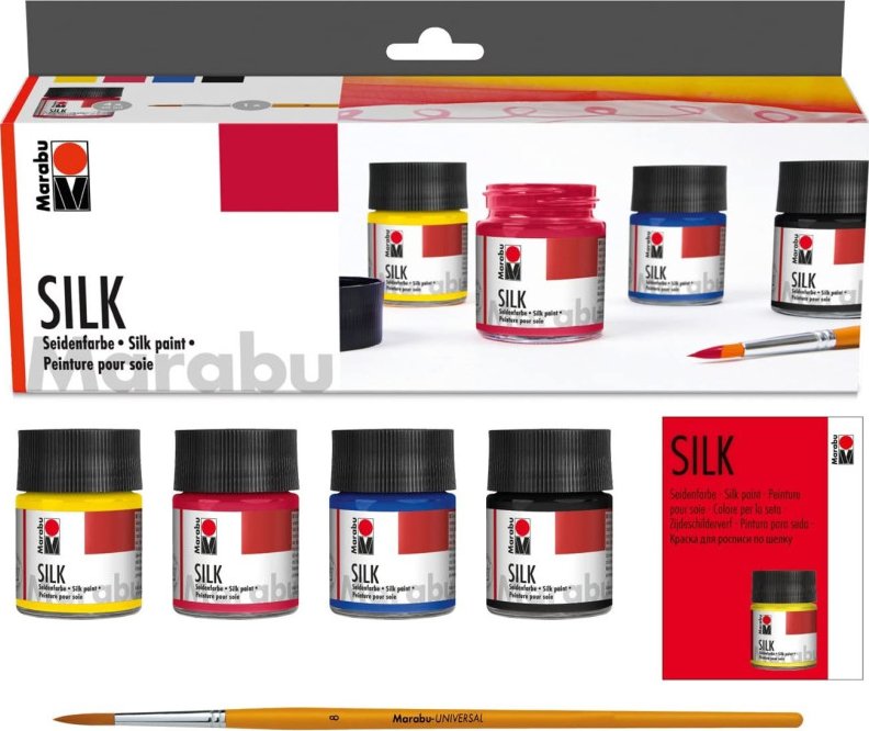 Marabu Barvy na hedvábí a štětec sada 4x50 ml