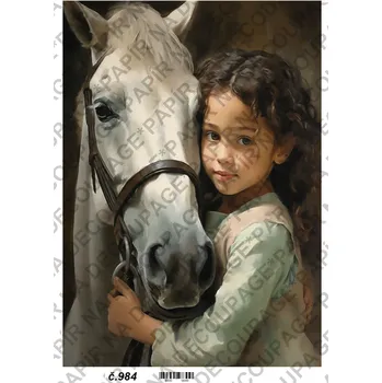 Výtvarný papír Rýžový a soft papír na decoupage - Dívka na koni - KB0984 Materiál: Rýžový papír, Rozměr: A4