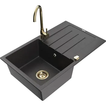 Kuchyňský dřez MEXEN/S - Bruno granitový dřez s odkapávačem včetně baterie Telma, černá kropenatá 6513-76-670200-50